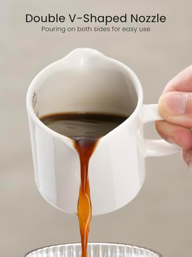 ABRUTY Espresso Cups, 5 OZ Ceramic Double Spouts Cups, Espresso Shot Cup with Handle and Measuring, Small Coffee Mugs Accessories for Espresso Machine Set Suitable for Milk Syrup - color: White