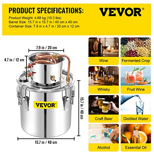 VEVOR Alcohol Still 13.2Gal/50L Alcohol Distiller Stainless Steel Distillery Kit for Alcohol With Copper Tube & Pump Home Brewing Kit Build-in Thermometer for DIY Whisky Wine Brandy - size: 13.2Gal