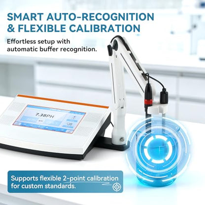 Benchtop pH Meter with Custom Calibration - 0.01pH Accuracy, Flexible 2-Point, Supports Non-Standard Buffers, Auto/Manual Temp Comp, 0-16pH Range, Lab/Industrial Analyzer