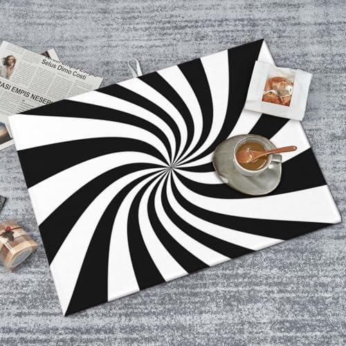 Black White Dish Drying Mat Funny Swirl Stripes Modern Classic Geometric Drying Rack Pad Countertop Dishes Ultra Absorbent Microfiber Kitchen Counter Mat 18x24 Inch - color: Black White
