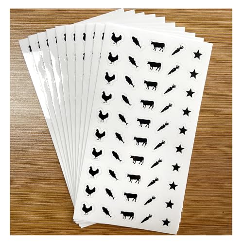 10 Sheets(500 Qty) Meal Stickers,Wedding Food Choice Sticker for Place Cards, Beef, Chicken,Fish (Black) - color: Black