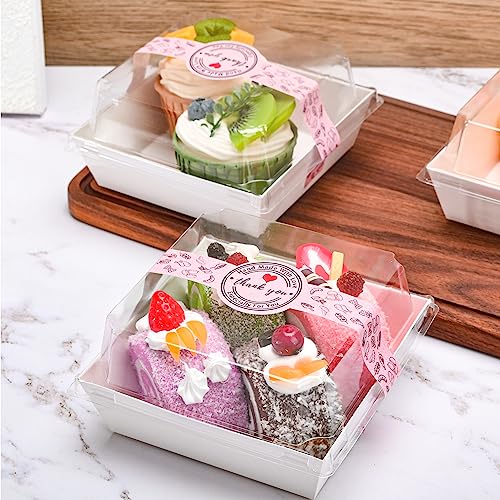 TECARATE Paper Charcuterie Boxes with Clear Lids and Stickers - 50 SETS 4 Inches Square Disposable Food Containers Bakery Boxes for Bakery, Macaron, Sandwich, Slice Cake, Cookies, Hot Cocoa Bombs - color: White