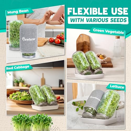 [LARGE SIZE] 2000ml(68oz) Seed Sprouting Mason Jar Kit with Stand,Drain Tray, Screen Lids,Blackout Sleeves,Good Ventilation & Drainage Capacity,Growing Fresh Organic Mung Beans,Broccoli & Microgreens