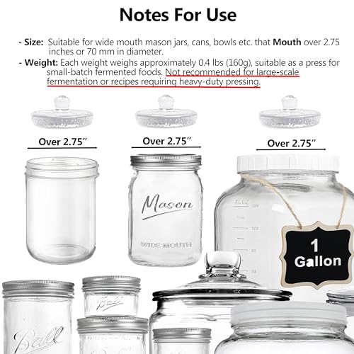 Glass Fermentation Weights Set of 4 for Wide Mouth Mason Jar Pickling Canning Gallon Jars, Fermenting Weigh Easy Grip Handle Convex Wavy Grain Dot for Brewing Fermented Foods - color: Clear-2.75Inch