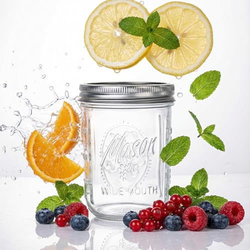 WELLIFE 12 Pack 16 oz Mason Jars with Lids, Wide Mouth Glass Canning Jars, Airtight Leak-Proof Storage Jars for Food, Pickling, Fermenting - color: Clear Mason Jars 16oz-12Pcs