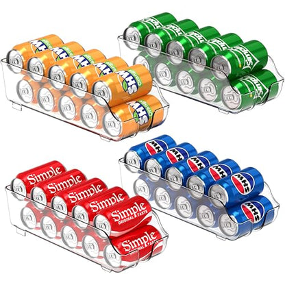 Simple Houseware Soda Can Organizer and Dispenser for Refrigerator / Pantry, Clear, Set of 4 - size: 4 Pack, style: Standard Can