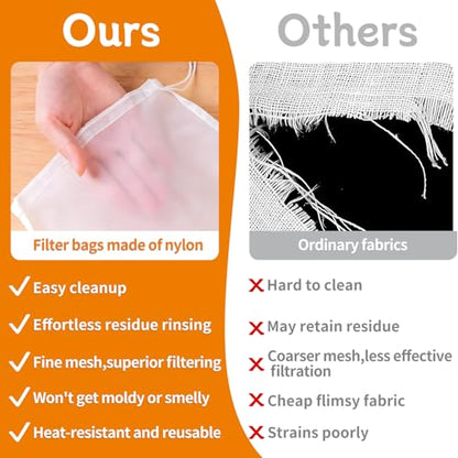 6PCS Cheese Cloth Bag for Straining, 200-Mesh 12 x 8 Inches Nylon Nut Milk Bag, Reusable Food Grade Juicing Bags for Straining Fruit Juice, Yogurt, Nut Milk, Coffee & Cheese - Kitchen Goodies - size: 6 PCS - 12x8 Inch