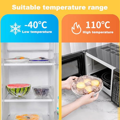 300pcs Reusable Elastic Food Covers - Universal Stretchable Clear Adjustable Plastic Plate & Bowl Covers, Outdoor Fresh Keeping Bags, Kitchen Baking Picnic and Food Storage Bread Proofing Cover.