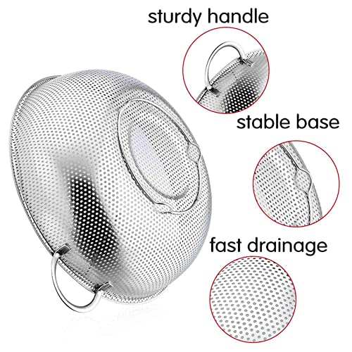 TeamFar Stainless Steel Colander, 5QT Micro-Perforated Metal Colander Food Strainer with Handles, for Draining Washing Rinsing Steaming, Non Toxic & Dishwasher Safe, Solid Construction & 3 Stable Feet - size: 5 qt