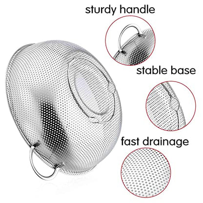 TeamFar Stainless Steel Colander, 5QT Micro-Perforated Metal Colander Food Strainer with Handles, for Draining Washing Rinsing Steaming, Non Toxic & Dishwasher Safe, Solid Construction & 3 Stable Feet - size: 5 qt