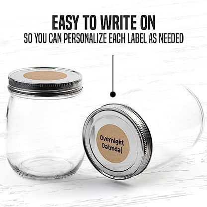 Dissolvable Canning Labels 1in Round, Removable Kraft Mason Jar Stickers | Water soluble, no residue, write on with pen, 200 per pack, jam, preserves, pantry, freezer, spice bottles, food storage - size: 1 inch