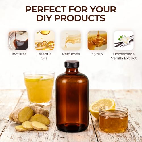 20 Pack,16 OZ Glass Bottles Boston Round Sample Refillable Bottles with Black Caps, Perfect Glass Containers for kombucha, Secondary Fermentation,Storing condiment,Homemade Essential Oils (20P Brown) - color: 20P Brown
