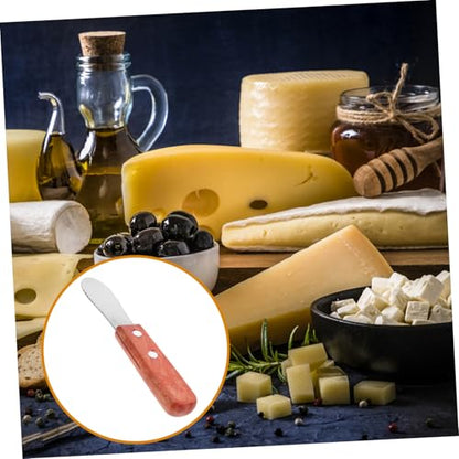 SOLUSTRE Stainless Steel Cheese Slicer with Ergonomic Wooden Handle Wear-resistant Butter Spreader and Peanut Jam Spatula for Kitchen and Restaurant Use Essential Baking Tool