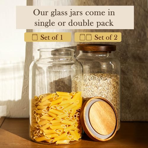 Labina Glass Storage Container Airtight Food Jars Kitchen Canister with Wood Lids, 88 Oz Wide Mouth Pantry Organization Glass Jar for Flour, Sugar, Cookie, Spagetti, Nuts and Candy - size: B5: 88 Oz 1 pcs
