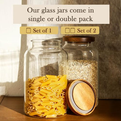 Labina Glass Storage Container Airtight Food Jars Kitchen Canister with Wood Lids, 88 Oz Wide Mouth Pantry Organization Glass Jar for Flour, Sugar, Cookie, Spagetti, Nuts and Candy - size: B5: 88 Oz 1 pcs