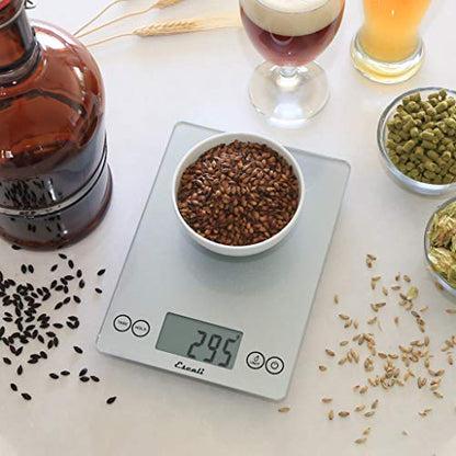 Escali Arti Glass Food Scale Digital Countertop Kitchen, Baking and Cooking Scale with Nutrition and Calorie Counter, 15-Pound Capacity, 9" x 6.5" x .75", Shiny Silver - color: Shiny Silver