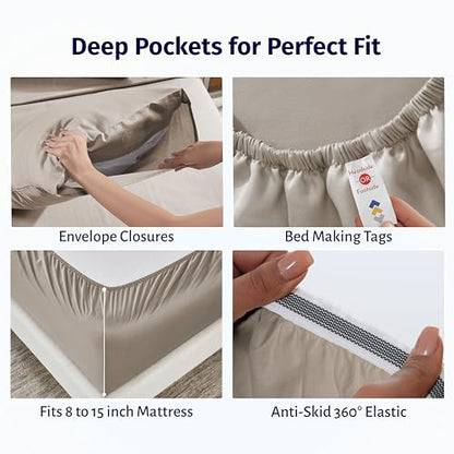 California Design Den Egyptian Percale Sheet Set Full - Certified 100% Egyptian Cotton, Lightweight Percale Cotton Sheets Full Size with Deep Pockets, Crisp & Durable Bedding Set - Mushroom Taupe - color: Mushroom Taupe, size: Full