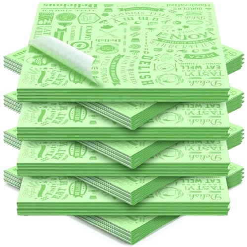 Outus 600 Pcs 12 x 12 Inch Deli Wax Paper Sheets Grease Resistant Tray Basket Liners Newsprint Paper Water and Grease Proof Sandwich Wrapping Square Hot Dog Wrappers for Food Baking (Light Green) - color: Light Green