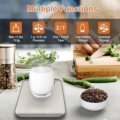 CROWNFUL Food Scale, 11 lb Digital Kitchen Scales with Built-in Coin Battery, Weight Ounces and Grams for Cooking and Baking, 6 Units with Tare Function, LCD Display, 304 Stainless Steel - size: Medium
