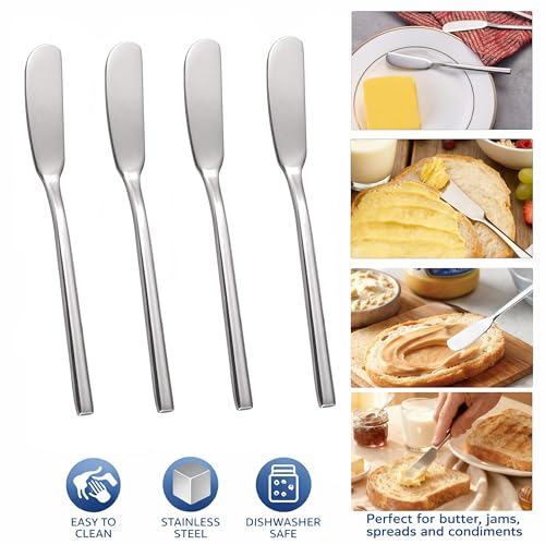 Butter Knife, Stainless Steel Set of 4 Perfect Butter Spreader & Cheese Knife, 6.5-Inch for Easy Serving, Elegant Dining & Daily Use – Dishwasher Safe & Rust-Resistant.