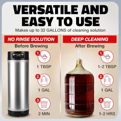 [1lb] Single Step No Rinse Brewing Cleanser - Made in USA, Powerful Powdered Brewery Wash For Cleaning & Prepping Homebrew Supplies - The Perfect Keg & Carboy Cleaner, Wine Bottle Cleaner, & More!