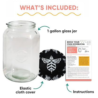 Craft A Brew - Kombucha Jar - for Kombucha Fermenting and Home Brewing - Includes Custom Cloth Cover - One Gallon Glass Jar - Proprietary Design - size: Without Spout