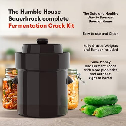 Humble House Fermentation Crock 1/2 Gallon Sauerkrock Sauerkraut Crock with Lid Weights & Pounder - Red Ceramic Fermenting Crock Kit for Pickling Cabbage Kimchi Vegetables 2 Liter Fermentation Jar - color: Heirloom Red