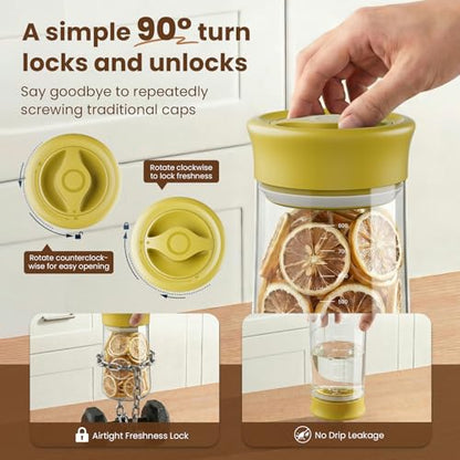 OURCABECUE Wide Mouth Mason Jar 27 oz, 2026 Upgrade 90° Rotating Lid Glass Storage Jar, Food Grade Overnight Oats & Yogurt Jar, Dry Snacks Candies jar - color: Yellow, size: 27OZ