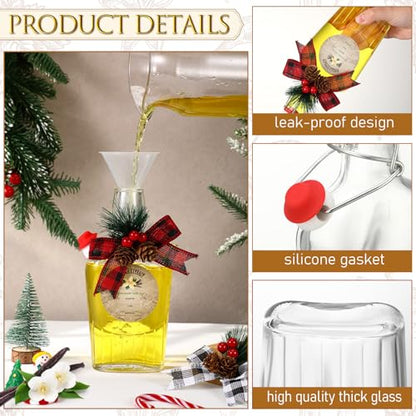 4 Pack 8oz Christmas Vanilla Extract Bottles with Swing Top Flask Whiskey Pocket Glass Flask for Homemade Vanilla Extract Lemon Kombucha Water Apply Christmas Wedding Gift