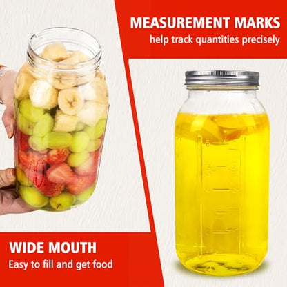 64 oz Wide Mouth Mason Jars with Lids and Bands, 3 Pack Half Gallon Canning Jars, Large Glass Jars for Pickling, Preserving, Meal Prep