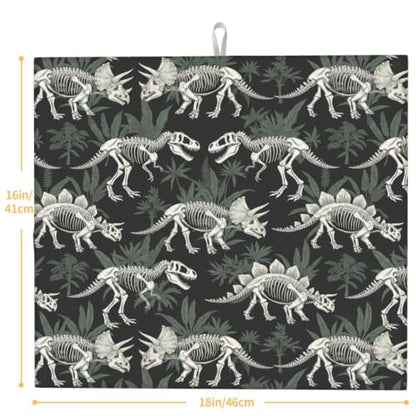 Dinosaur Skeletons Botanical Dish Drying Mats for Kitchen Counter, Super Absorbent Microfiber Drainer Pad, Washable Reversible Appliance Protector, Everyday Kitchen Must-Have, 16x18 Inch - color: Dinosaur Skeletons Botanical