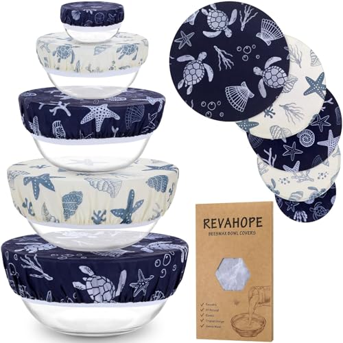 5-Size Reusable Beeswax Bowl Covers for Bread Proofing, Cotton Cloth Flexible Beeswax Wraps for Food Storage(Ocean Series) - color: Ocean Series