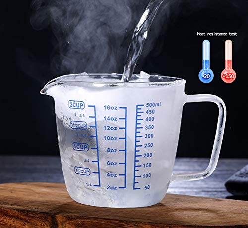 Glass Measuring Cup with Lid, Graduated Beaker Mug with Handle, Borosilicate Glass V-Shaped Spout Microwave Safe Scales Milk Cup for Cooking Baking (1cup/8oz/250ml) - size: 8 fl oz