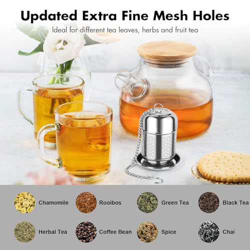 Tea Infuser for Loose Leaf Tea, Extra Fine Mesh Tea Strainers, 304 Stainless Steel & Updated Slim Threaded Lid, Loose Leaf Tea Steeper for Brew Tea, Spices, Rooibos, 2 Pcs, Small, Sliver