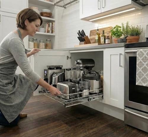 HOLDN’ STORAGE Pull Out Cabinet Organizer, 14”W x 21”D Cabinet Drawer | Heavy-Duty Caddy, Lifetime Limited Warranty, Steel Metal Cabinet Drawers, Chrome, Requires At Least 15-1/4” Cabinet Opening - size: 14" W x 21" D