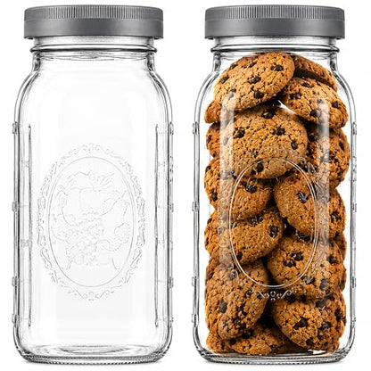 Wide Mouth Mason Jars 64 oz [2-Pack] with Airtight Lids – Large Glass Storage Jars for Pasta, Cookies, Dry Goods & Infused Water | BPA-Free Leak-Proof Lids - size: 64 oz
