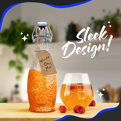 Nevlers 17 Oz Textured Airtight Swing Top Glass Bottles with Lids 6 Pack | Flip Top Glass Bottle with Stopper | Resealable Beer, Water, Vanilla Extract or Kombucha Bottles | Drinking or Syrup Bottle