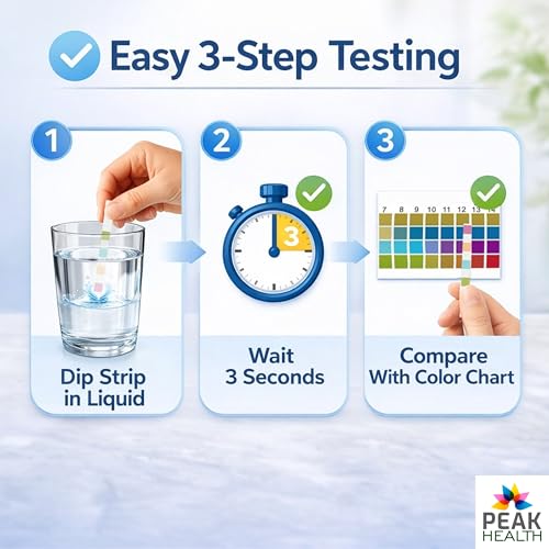 Peak Health Universal pH Test Strips 0–14 (100 Count) – Accurate Litmus Paper for Water, Aquarium, Pool, Spa, Kombucha & Soap Making – Quick & Easy Liquid pH Testing Kit