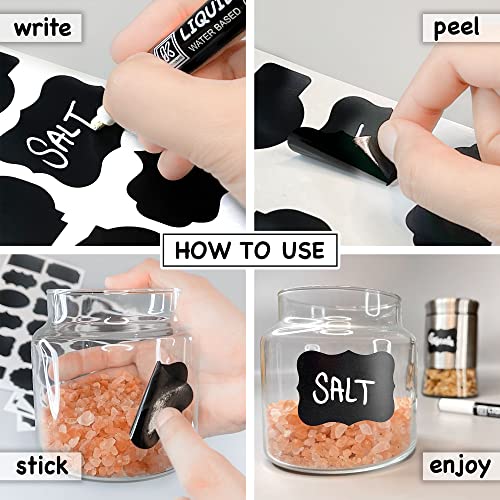 Chalkboard Labels Roll for Jars 220pcs - Waterproof Reusable Chalk Sticker Labels for Containers Storage Jars in 12 Unique Shapes - Includes Erasable Liquid Chalk Marker & Mini Towel - style: 220 Labels Assorted Shapes Roll