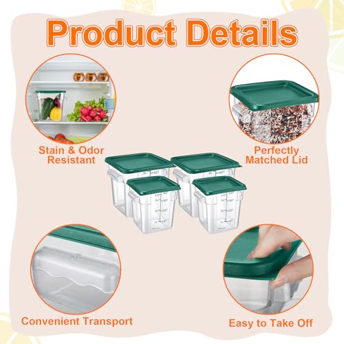 Suclain 8 Pack 4 QT and 6 QT Food Storage Containers with Lids Scales Handles Square Clear Restaurant Food Storage Containers Polycarbonate Commercial Grade for Kitchen Marinating Meat Dough(Green) - color: Green