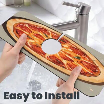 Sink Faucet Mat Yummy Cheese Pizza Kitchen Splash Guard Absorbent Bathroom Sink Mat Around Faucet 15" x 5.5" Drying Mats Stone Draining Mat