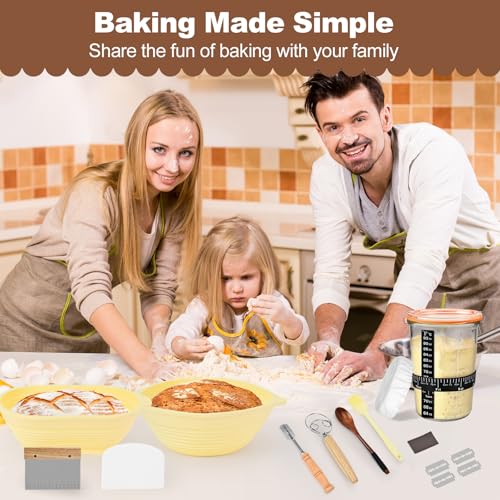 TOKPELA Sourdough Starter Kit 13Pcs Sourdough Bread Baking Supplies, Complete Bread Making Tools 9in Round & 10in Oval Silicone Banneton Proofing Basket Set with Sour dough Starter Jar - color: Sourdough Starter Kit