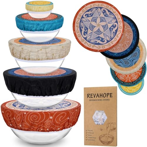5-Size Reusable Beeswax Bowl Covers for Bread Proofing, Cotton Cloth Flexible Beeswax Wraps for Food Storage(Concentric Circle) - color: Concentric Circle