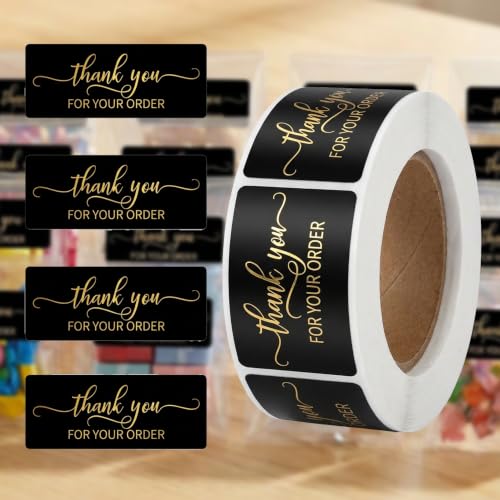 125Pcs Black Gold Foil Thank You for Your Order Labels, Online Shipping Envelopes Packaging Boxes, Party Favors - color: 125pcs- Black Gold Foil Thank You
