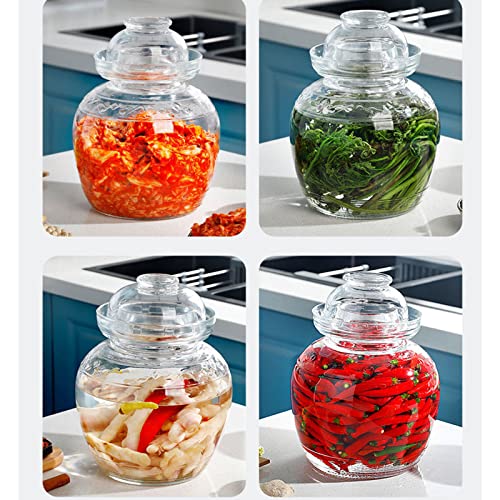Pickle Jar, 1.5 Liter Fermentation Kimchi Jar with Water Seal Lid | Food Grade, Clear Glass, for Making Pickles Kimchi Sauerkraut and Fermenting Vegetables Relishes Fruits, Kombucha - size: 1.5L