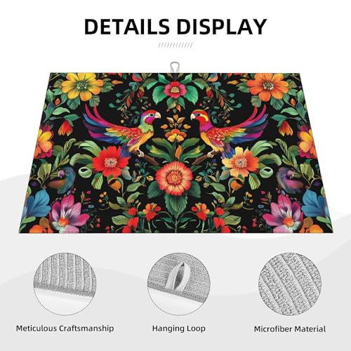 Mexican Flowers Dish Drying Mat for Kitchen Counter Microfiber Super Absorbent Non-Slip Dish Drying Pad for Countertops Dishes Utensils Stylish Quick-Dry Machine Washable 18x24 Inch - color: Mexican Flowers