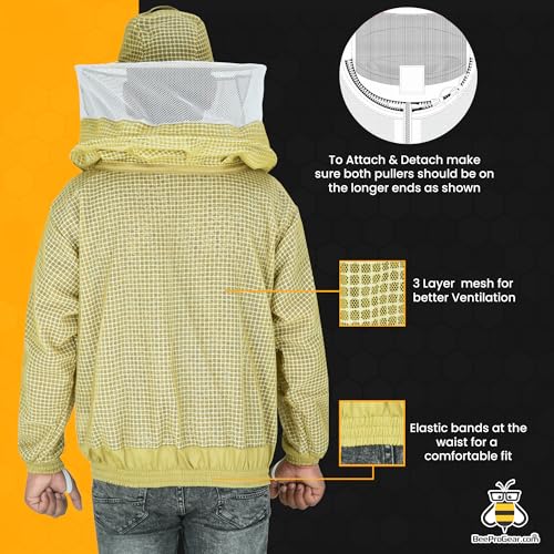 3-Layer Ventilated Mesh Bee Jacket for Men & Women with Veils Sting-Proof Beekeeping Jacket with Leather Gloves & Bag