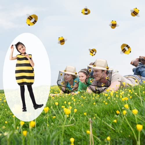 54Pcs Beekeeper hat Set Including 2Pcs Bee Keeper Hats, 12Pcs Wool Felt Bee, Round Double Sided Tape,Bee Keeper Costume Helmet Bug Insect Hats with Netting for Beekeeper Halloween Costume Adult