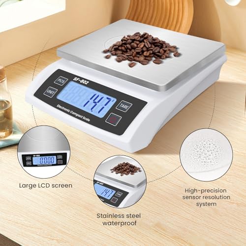 Digital Kitchen Scale 30kg/66lb Large Food Scale for Baking Cooking Stainless Bread Scale with LCD Display Counting Scales for Commercial(Color : Stainless White) - color: Stainless white