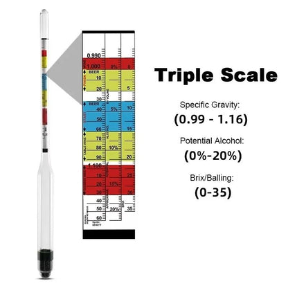 Triple Scale Hydrometer Tester Kit with 250ml Measuring Bottle for Home Brewing